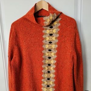 Mod orange funnel neck long sleeve wool sweater